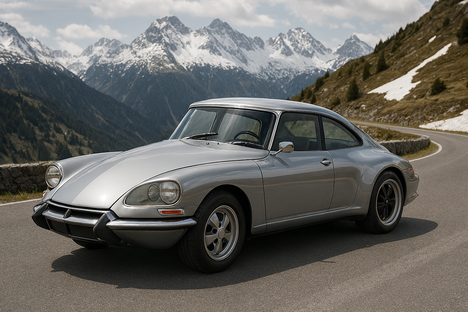 A silver hybrid car .png