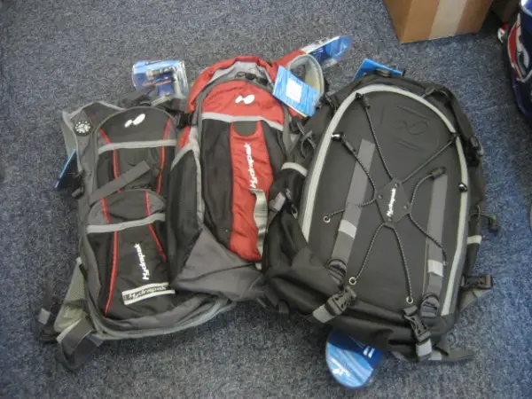A bunch of bags from Hydrapak - the Big Sur, the Cruz and the El Barracho.