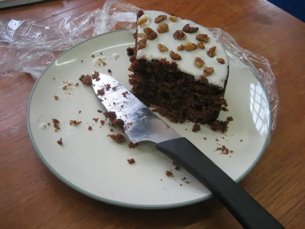 Carrot and walnut cake left over from Benji's birthday last week.