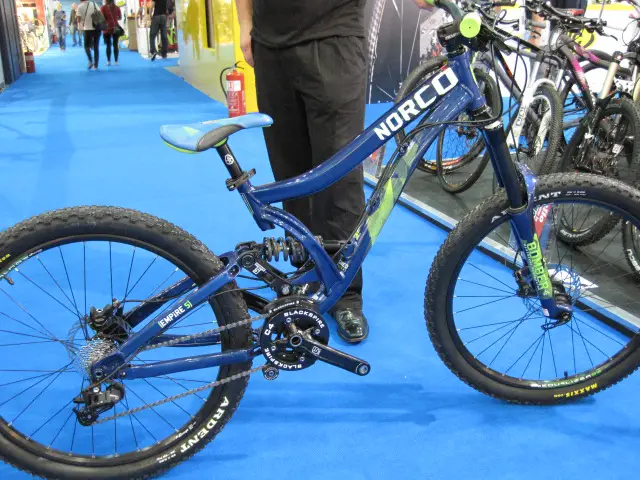 Norco Empire 5. Just five inches of travel but built for Freeride/Slopestyle/Whateverthrills 'n' spills. One of Ben's favourite bikes at the show.