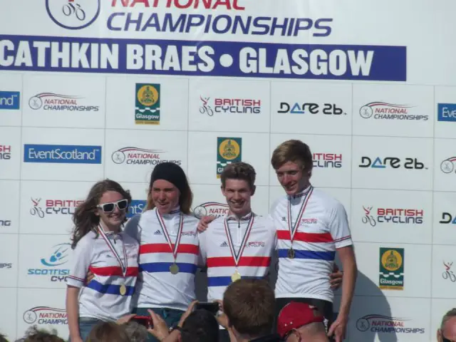 Erika Allen (Thomson Cycles) and Callum MacGowan (Alpine Bikes) youth champions with Lee Craigie (Cannondale) and Grant Ferguson (Superior Brentjens) senior champions - pic Amy Crumpton Photography