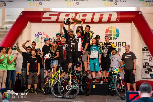 Team podium. EWS 7 2014, Finale Ligure. Photo by Matt Wragg