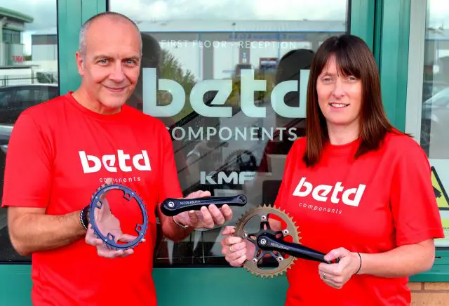 Photo: Kate Lewis, right and Paul Hadgett from BETD with Middleburn components