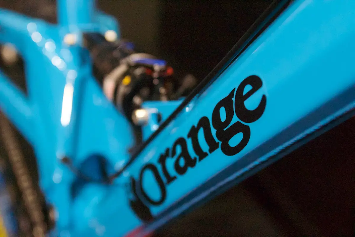 orange four london bike show blue full suspension 27.5 british made alloy single pivot rockshox