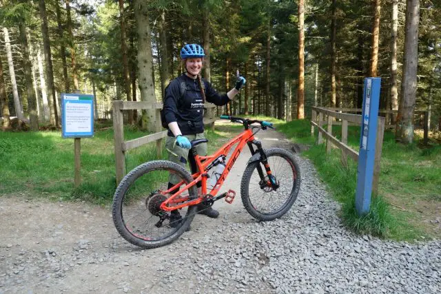 At the start of Stage 1, and one of my fave trail centre trails at Glentress, Berm Baby Berm.