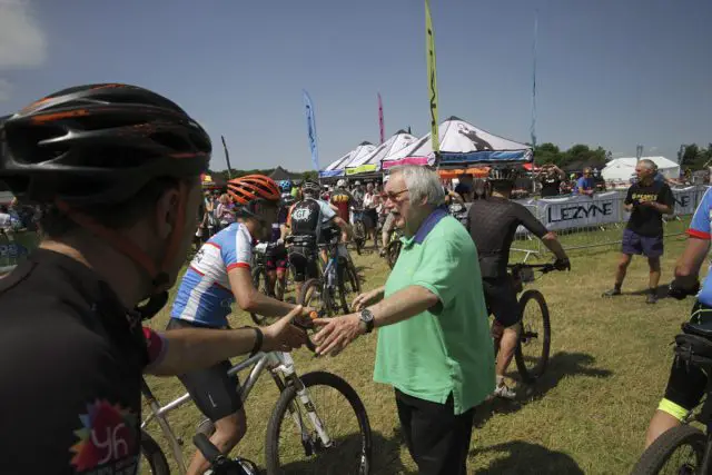 Pat gave finishers the traditional handshake.