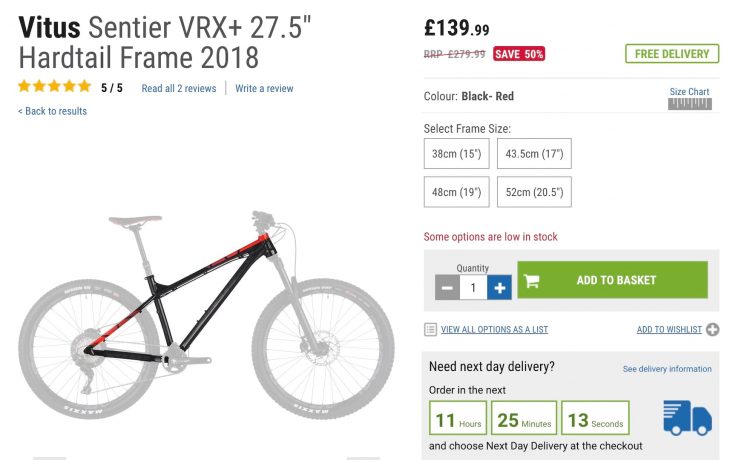 Vitus Sentier VRX+ 27.5 £139.99.