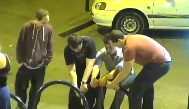 Boston party goers, erm, fix bike rack