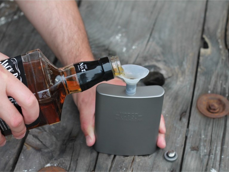 Patent-pending titanium flask integrates funnel