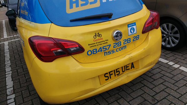 HSS Hire removes Corsa cyclist warning stickers