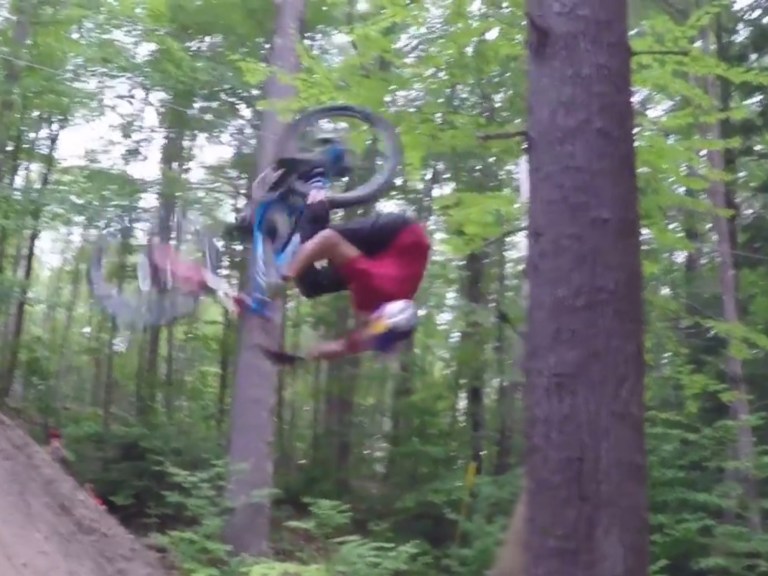 Aaron Chase rides into a tree – with style