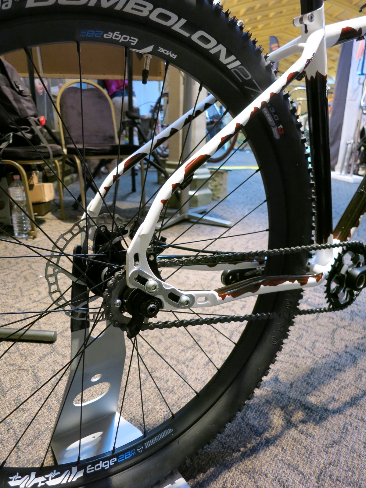 Bice bicycles hand made sliding drop out outers aligned to allow wheel radius change