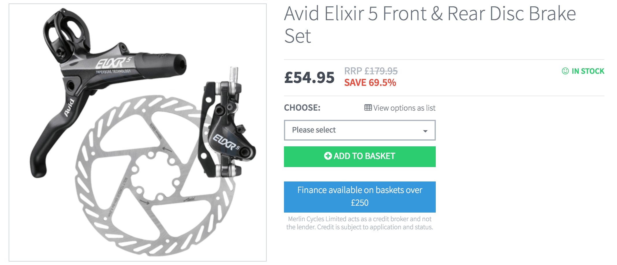 Avid Elixr Front and Rear Disc Brake Set - £54.99