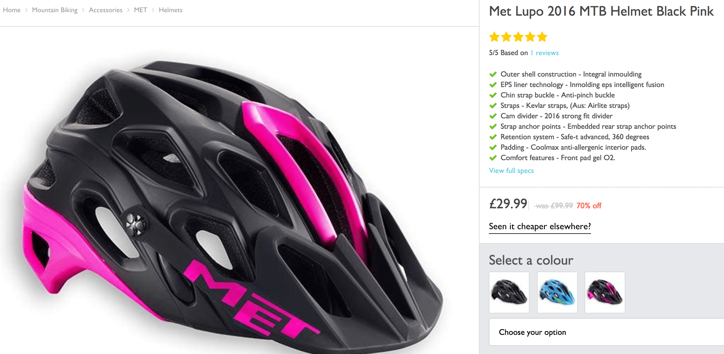 Met Lupo 2016 MTB Helmet Black Pink - £29.99