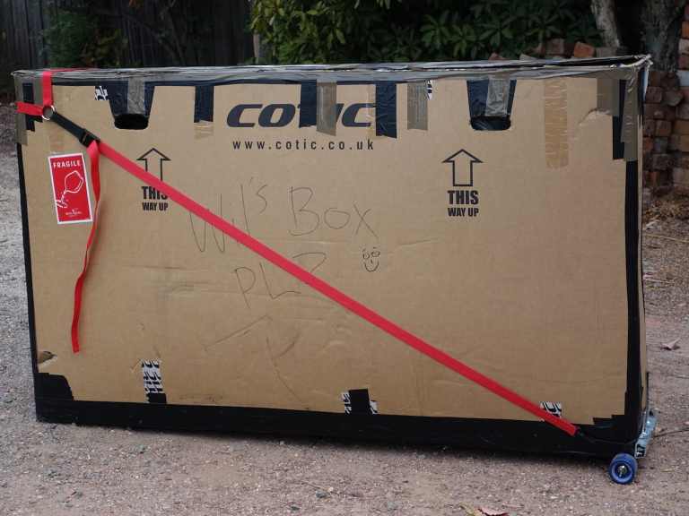 The Bike Box Roller converts your cardboard box into a travel case on wheels