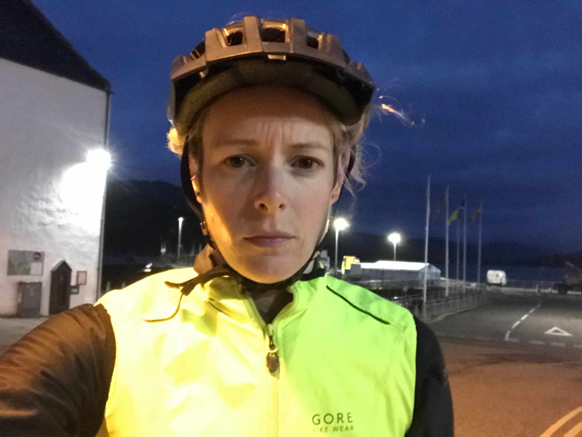 Not a happy commuter wild eyed stare commuting by bike in winter