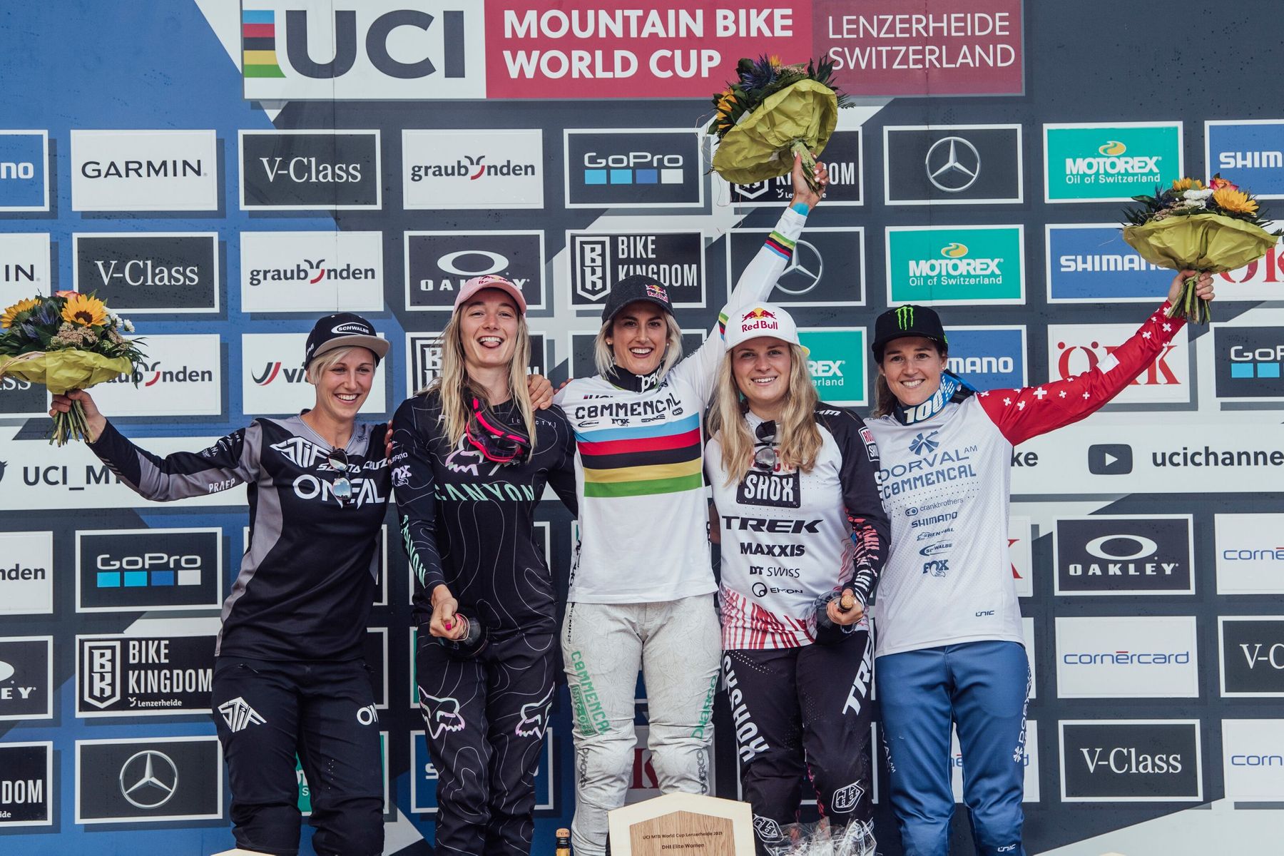 elite women's podium Lenzerheide Dh world cup 2021