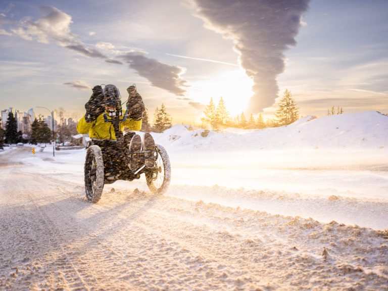 Snowy Handcycle Commuting to the Office