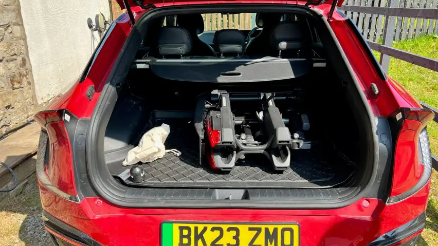 thule epos bike rack stowed in the back of a car