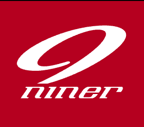 Niner logo on a red background.