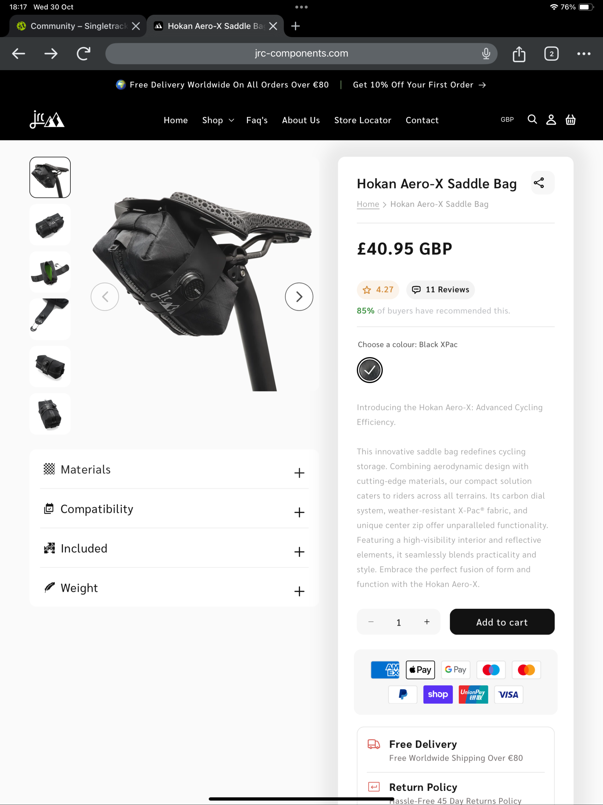 JRC Hokan saddle bag, brand new