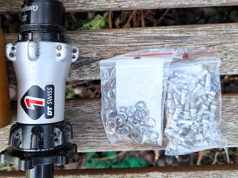 For the wheelbuilders! DT no.1 rear hub, DTgravel/xc rim, nipples, washers, boost front hub