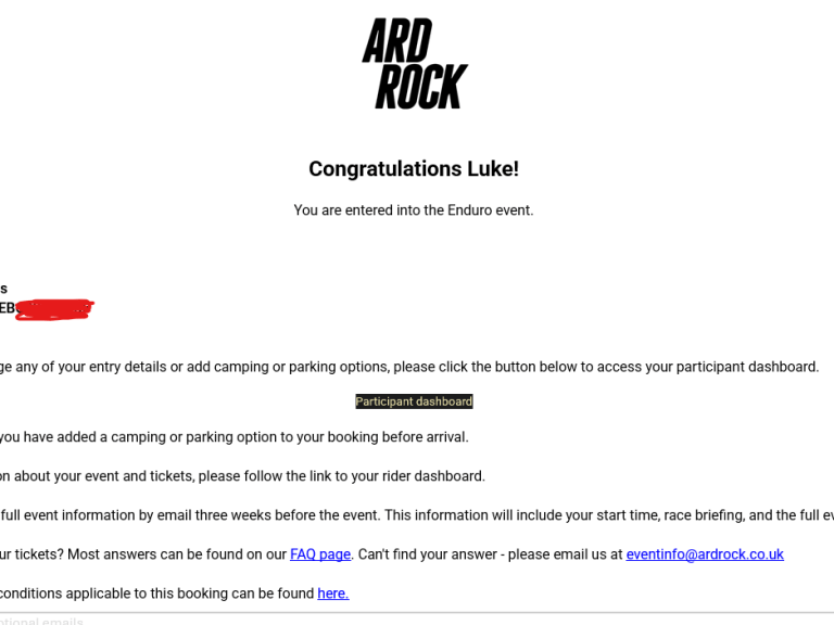 Ard Rock Enduro Ticket (knee surgery can no longer attend)