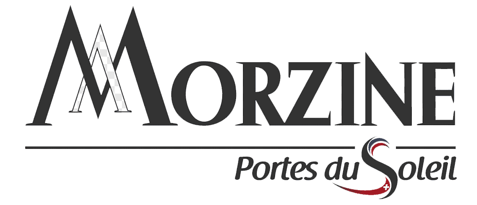 Logo of Morzine, a ski resort in France, featuring stylized text and a graphic element representing the region.