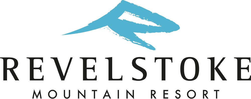 Logo of Revelstoke Mountain Resort featuring stylized mountain graphic in blue with the text 'REVELSTOKE MOUNTAIN RESORT' below.