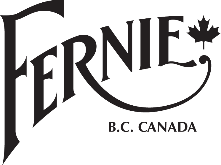 Logo of Fernie, British Columbia, Canada featuring stylized text with a maple leaf.