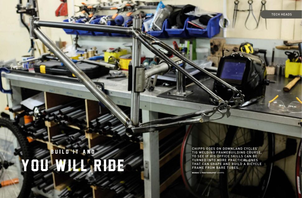 Magazine opening spread for the Build It And You Will Ride framebuilding feature