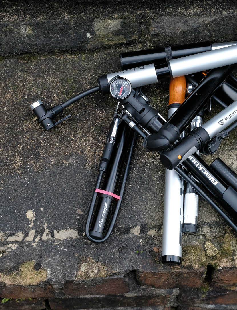 A selection of the trail pumps on test laid out for comparison