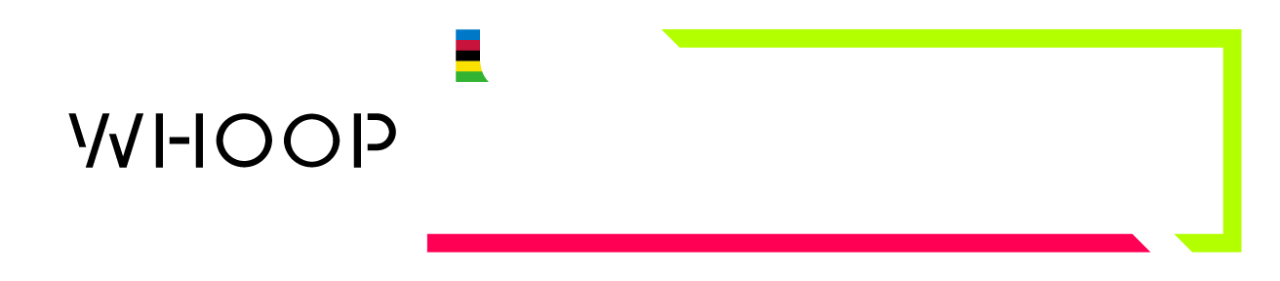 Logo combining WHOOP and UCI Mountain Bike World Series branding on a black background.
